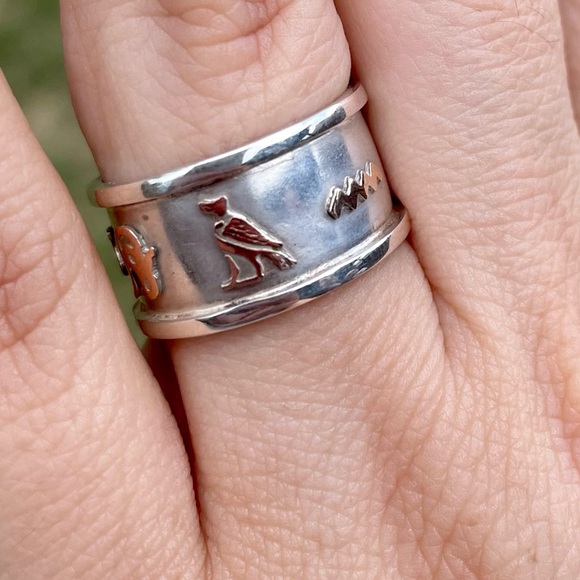 Vintage Sterling Silver 925 and Gold Cartouche Hieroglyphics Ring - Picture 3 of 15